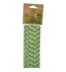 Paper straw bamboo print set of 24